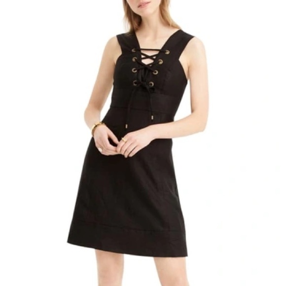J. Crew Lace-up dress in structured linen - Picture 1 of 11